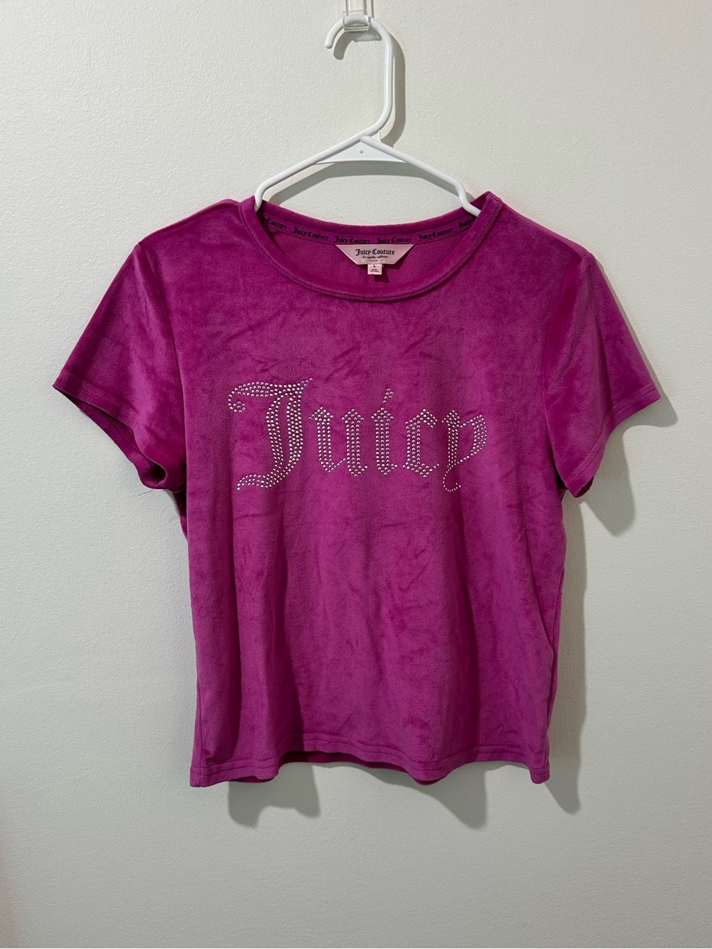Juicy Couture Magenta Velvet Tee with Crystal Juicy Logo